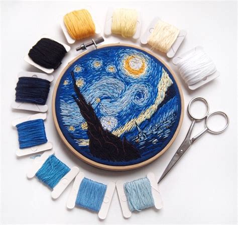 Vincent Van Gogh Starry Night Embroidery Hoop Art Modern Etsy