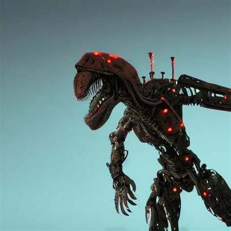 Still Of A Cyborg T Rex On An Alien Planet Ruby Eyes Stable