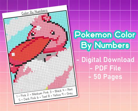 50 Pokemon Color By Numbers Printable Coloring Pages Etsy