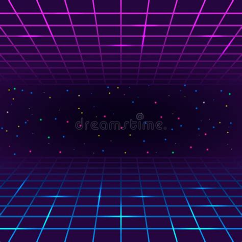 Banner For Printing Night Disco Parties Retro Vintage Neon Grid Dance