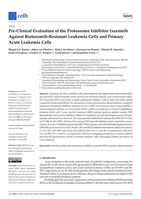 Pdf Pre Clinical Evaluation Of The Proteasome Inhibitor Ixazomib Against Bortezomib Resistant