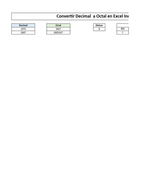 Decimal A Octal En Excel Pdf