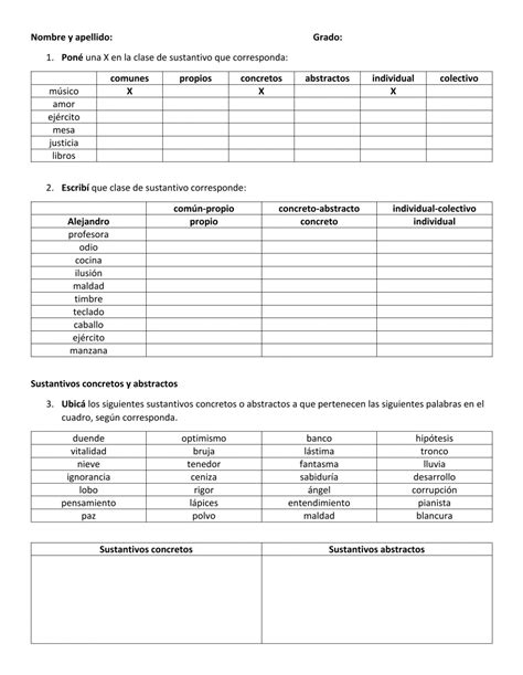 Actividades Sustantivos Concretos Y Abstractos