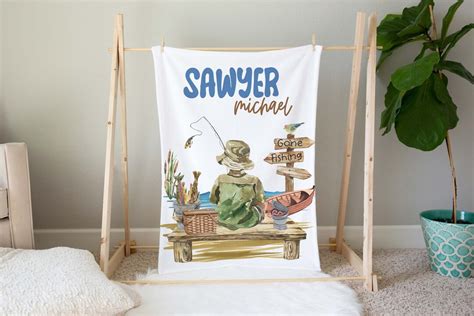 Personalized Fishing Baby Blanket Fishing Nursery Bedding Fishing