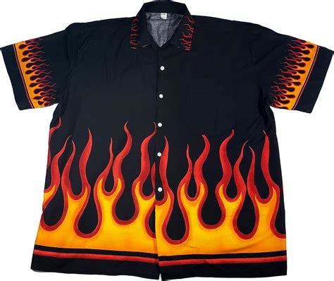 Mens Hot Rod Flame Button Up Bowling Shirt Yellowred Small At