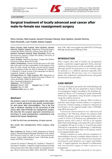 PDF Surgical Treatment Of Locally Advanced Anal Cancer After Male To Female Sex Reassignment