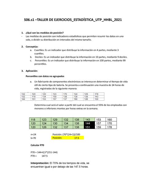 Semana S Medidas De Posici N S Taller De Ejercicios