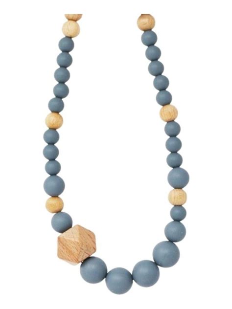 Collier D Allaitement Ou De Portage En Silicone Gris Et Bois Gris