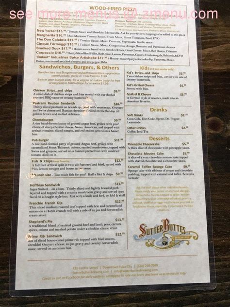 Menu At Sutter Buttes Brewing Pub And Bar Yuba City