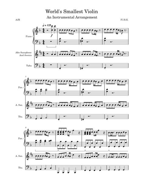 The World S Smallest Violin Ajr 25 Worlds Smallest Violin Sheet Music For Piano Tuba