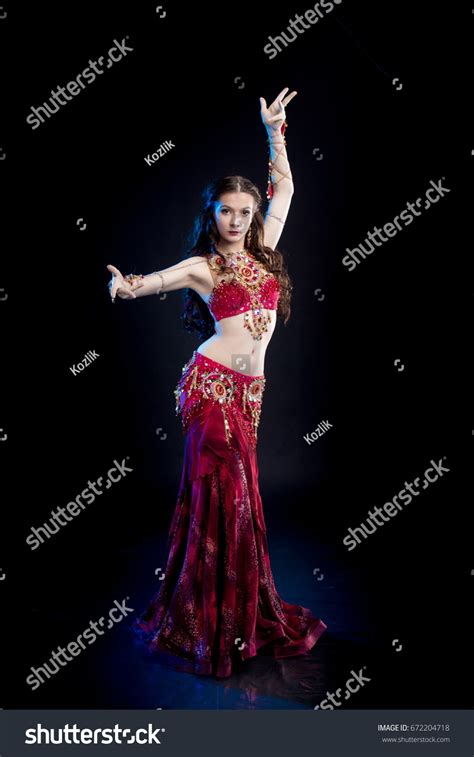 Dancer Brunette Girl Long Hair Red Stock Photo Shutterstock