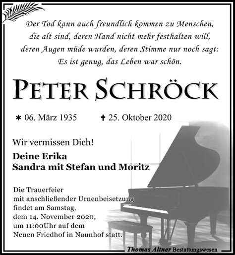 Traueranzeigen von Peter Schröck trauer anzeigen de