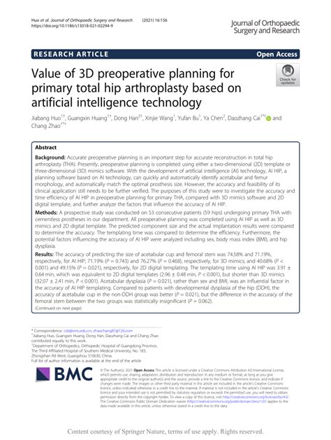 Pdf Value Of 3d Preoperative Planning For Primary Total Hip