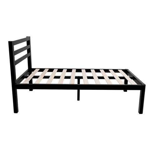 Intellibase 18 Inch Wood Slat Black Metal Platform Bed Frame W