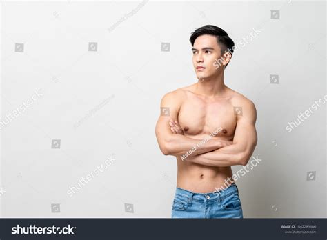 Portrait Handsome Shirtless Asian Man Looking Stock Photo 1842283600