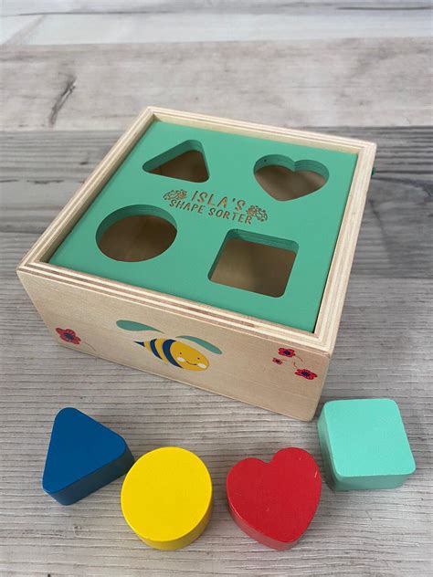 Personalised Wooden Shape Sorter Cube Forest and Field - Etsy UK