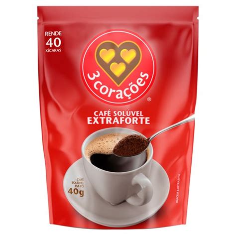 Café 3 Corações 40g Refil Solúvel Extra Forte Trimais