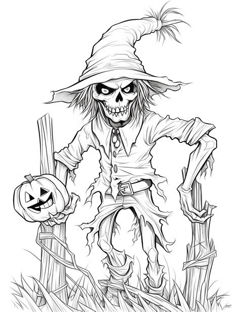 A Halloween Drawing Of A Scarecrow With A Pumpkin On The Top Premium