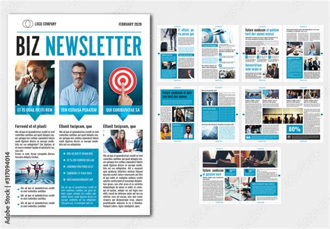 Business Newsletter Layout With Blue Accents Stock Template Adobe Stock