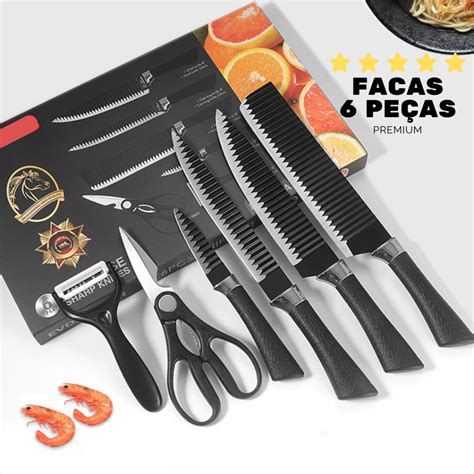 Jogo de Facas Premium de Cozinha Cozinha Inox Antiaderente 6 peças faca