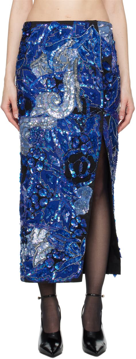 Conner Ives Blue Sequin Maxi Skirt Ssense Uk