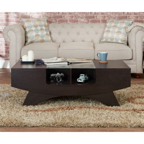 Bowery Hill Drawer Modern Wood Storage Coffee Table In Espresso