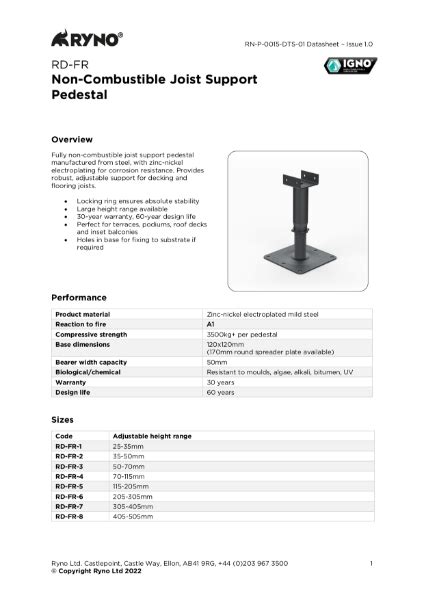 Rd Fr Joist Support Pedestal Datasheet Ryno Nbs Source