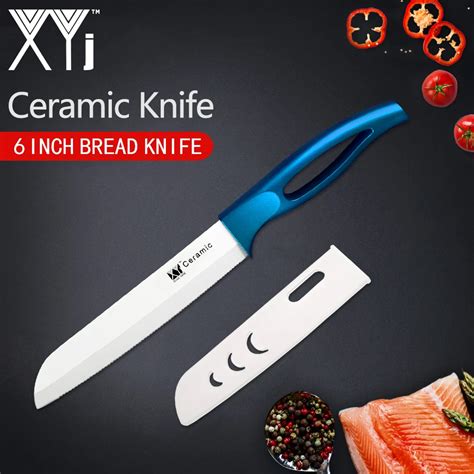 XYj 6 Inch Ceramic Knife Colorful Handle Serrated Bread Cooking Knife