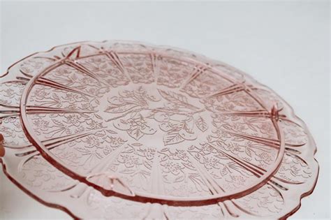 Vintage Jeannette Cherry Blossom Pink Depression Glass Footed Cake