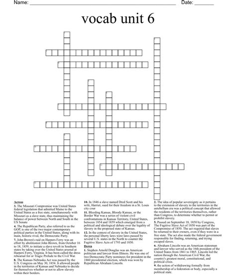 Vocab Unit 6 Crossword Wordmint