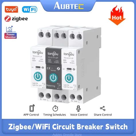 Tuya Zigbee Wifi Smart Circuit Breaker Switch With Metering 1p 63a 90v 240v Din Rail Smart Home