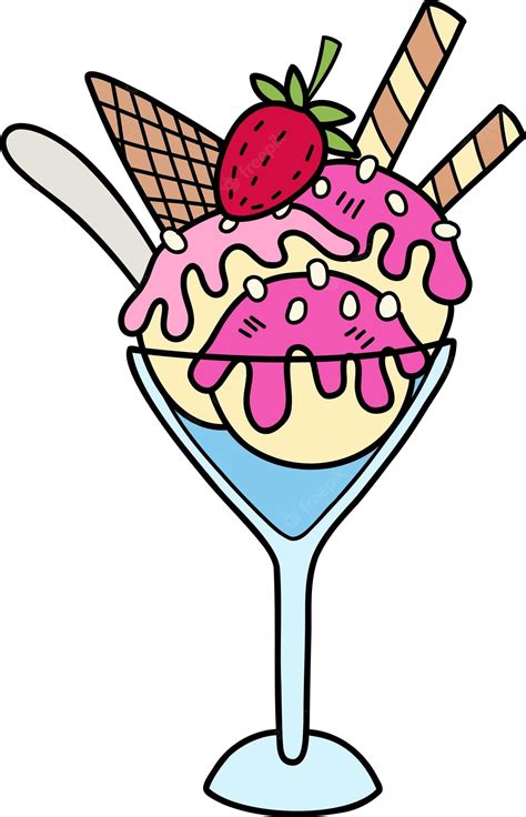 Premium Vector Hand Drawn Strawberry Ice Cream With Cup Illustration