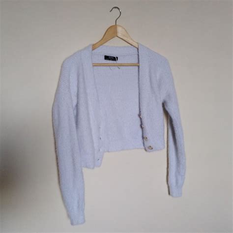 White Fluffy Cardigan Slightly Cropped 🌈colour Depop
