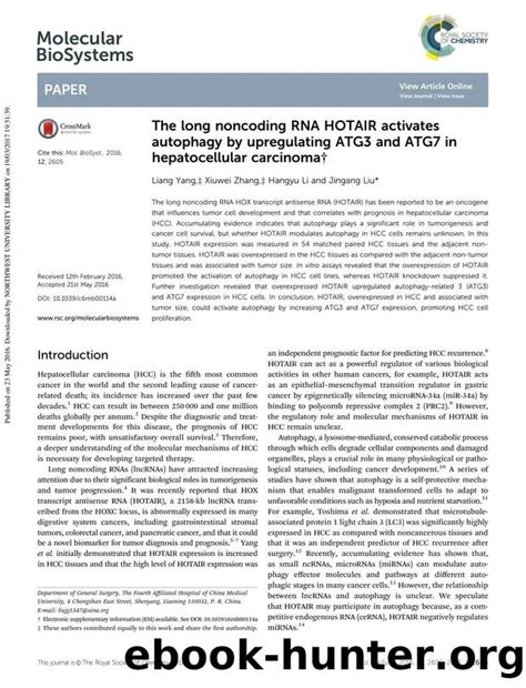 The Long Noncoding RNA HOTAIR Activates Autophagy By Upregulating ATG3