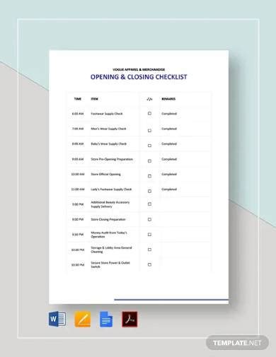 FREE 10 Opening Checklist Samples In MS Word Pages Google Docs PDF