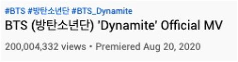 Le Mv Dynamite De Bts Bat Le Record En Atteignant 200 Millions De Vues