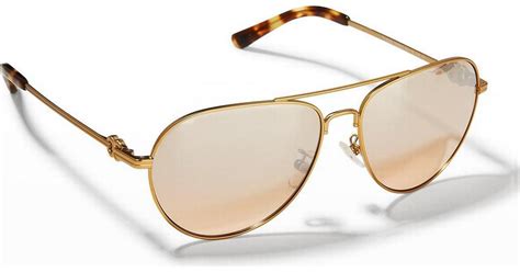 Tory Burch Mirrored Metal Aviator Gold Brown • Price