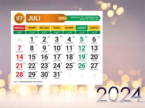 Tabel Lengkap Kalender Jawa Selama Juli 2024