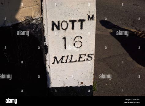 Old Fashioned Iron Mile Marker Showing Distance To Nottingham In Miles