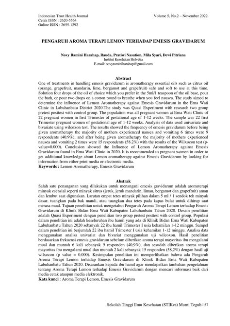 Pdf Pengaruh Aroma Terapi Lemon Terhadap Emesis Gravidarum