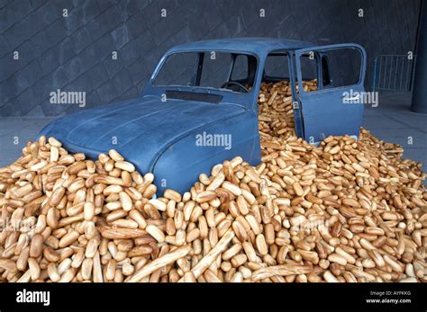 Old Car Filled With French Bread On Display In Rennes Brittany France