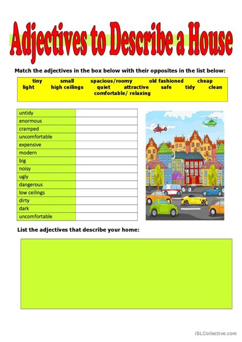 Adjectives to Describe a House Español ELE hojas de trabajo pdf doc