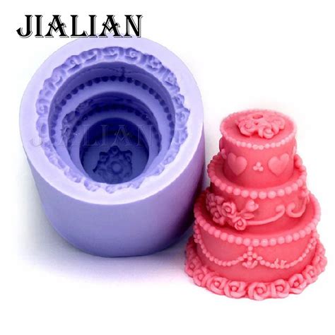 3D 3 Layer Cake Candle Mold Party wedding cake decorating tools DIY fondant silicone mold ...