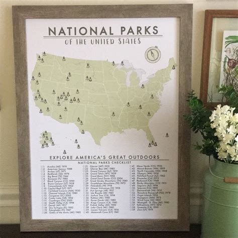 National Parks Push Pin Map With Frame And 50 Push Pins Road Etsy