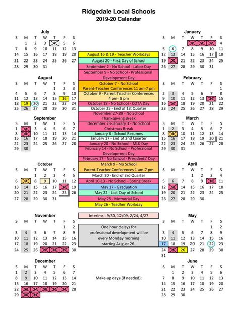 2019-2020 School Calendar | Ridgedale Local School District