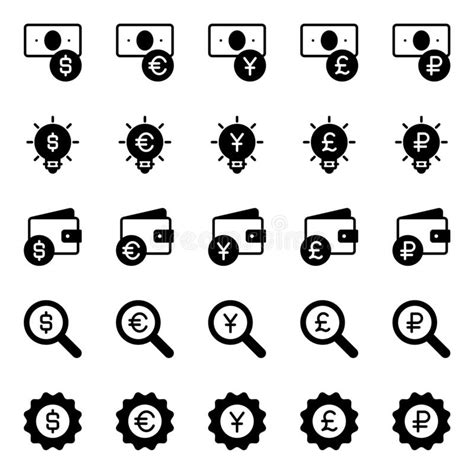 Iconos Glifos Para Moneda De Finanzas Ilustración del Vector