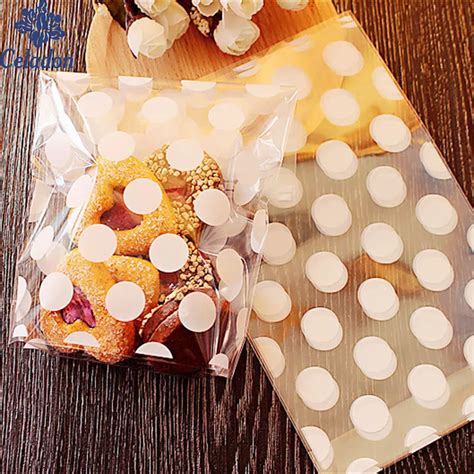 White Polka Dots Clear Plastic Bag T Bag Candy Cookies Bag For