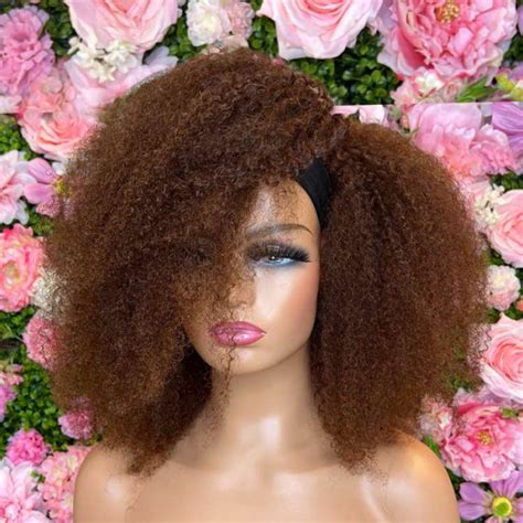 Brown Afro Kinky Curly Headband Wig Human Hair Glueless Wigs West Kiss