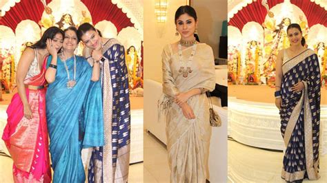 Durga Puja 2021 Kajol Mom Tanuja And Sister Tanishaa Mukerji Seek