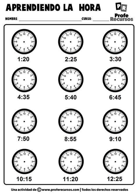 Fichas Para Aprender La Hora Relojes Anal Gicos Con Manecillas